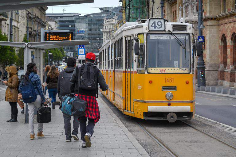 Budapest people streetcar villamos tram everyday traffic