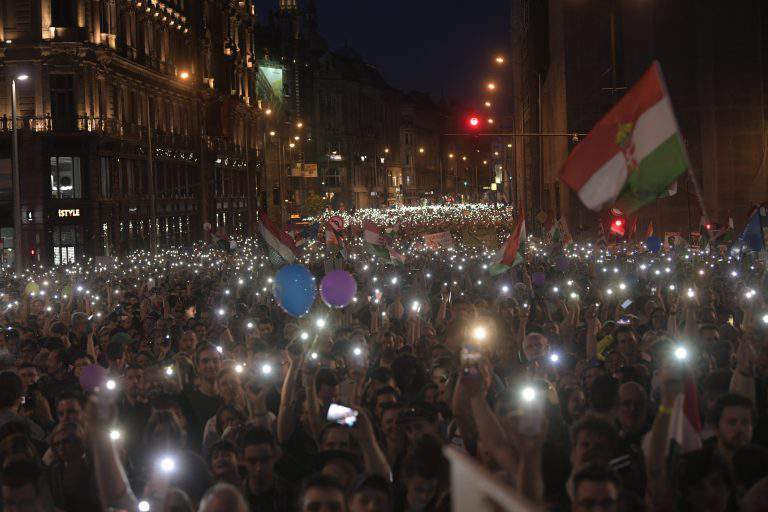 Demonstrators protest for democracy in Budapest