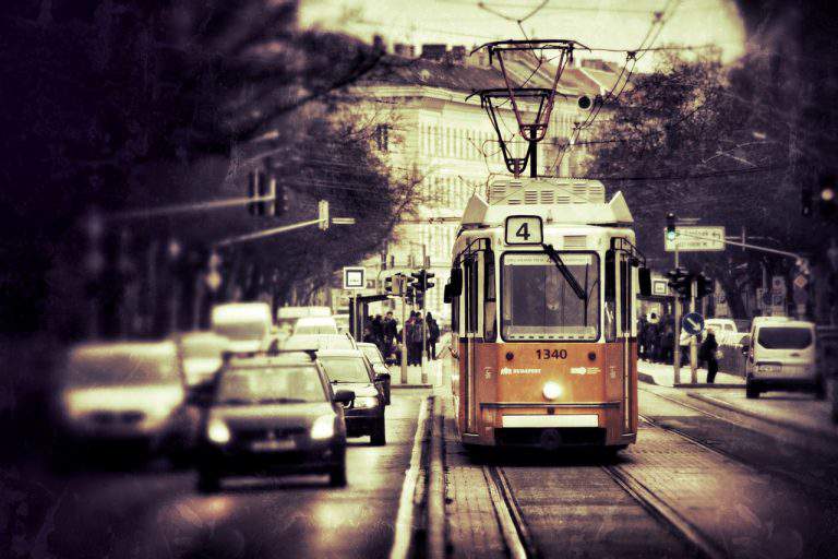 transport budapest traffic tram car street