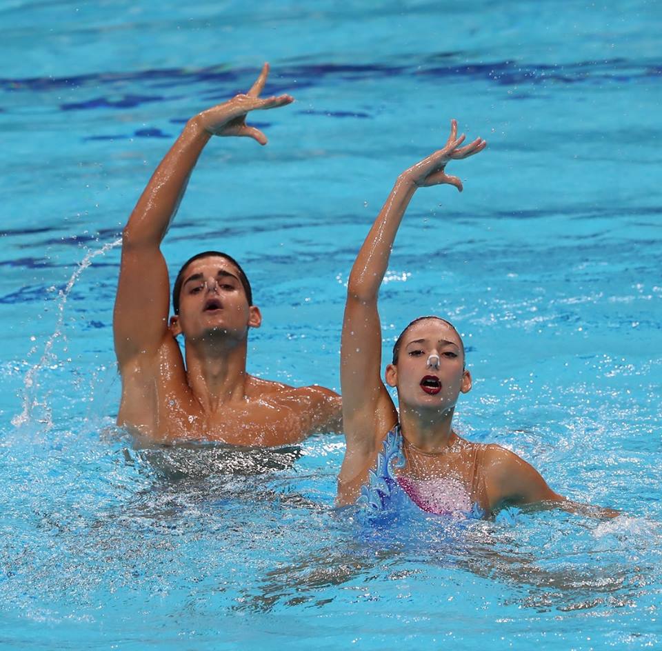 boy, girl, synchronised swimming