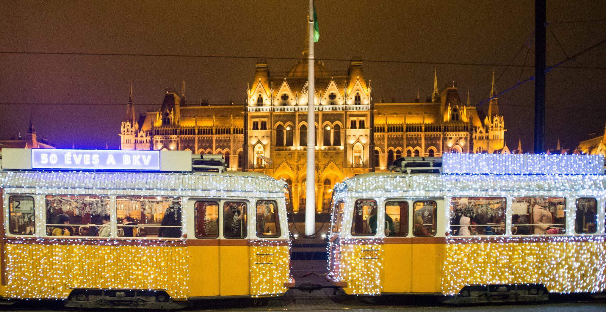 christmas, light tram, budapest