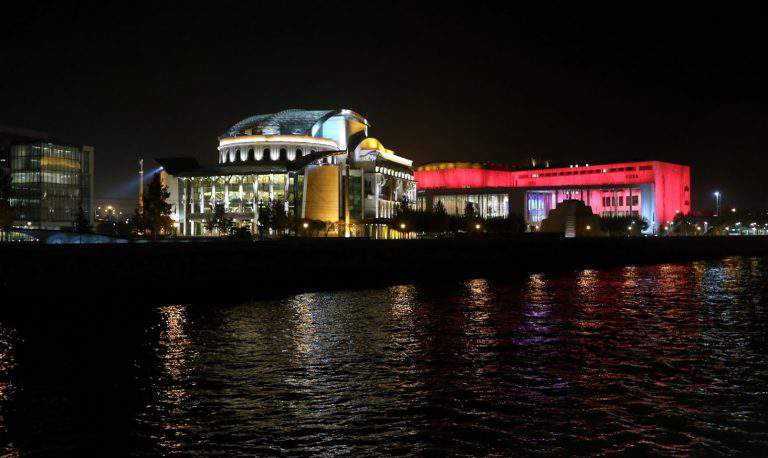 MÜPA, buildings, night, budapest
