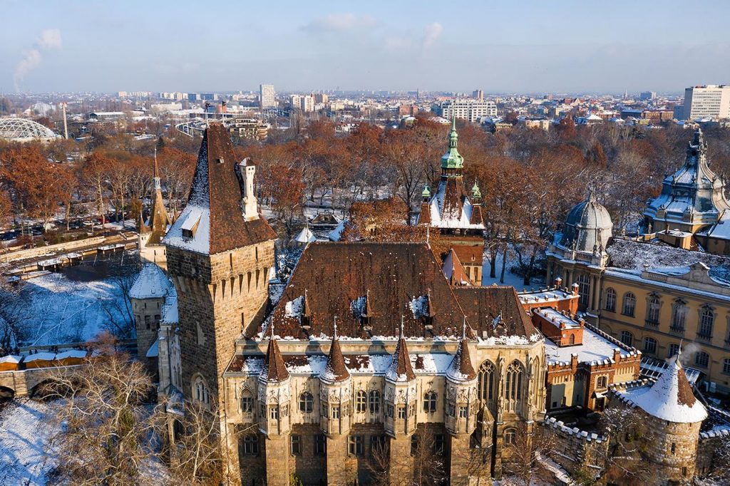 Budapest Snow Winter Castle of Vajdahunyad Városliget Park