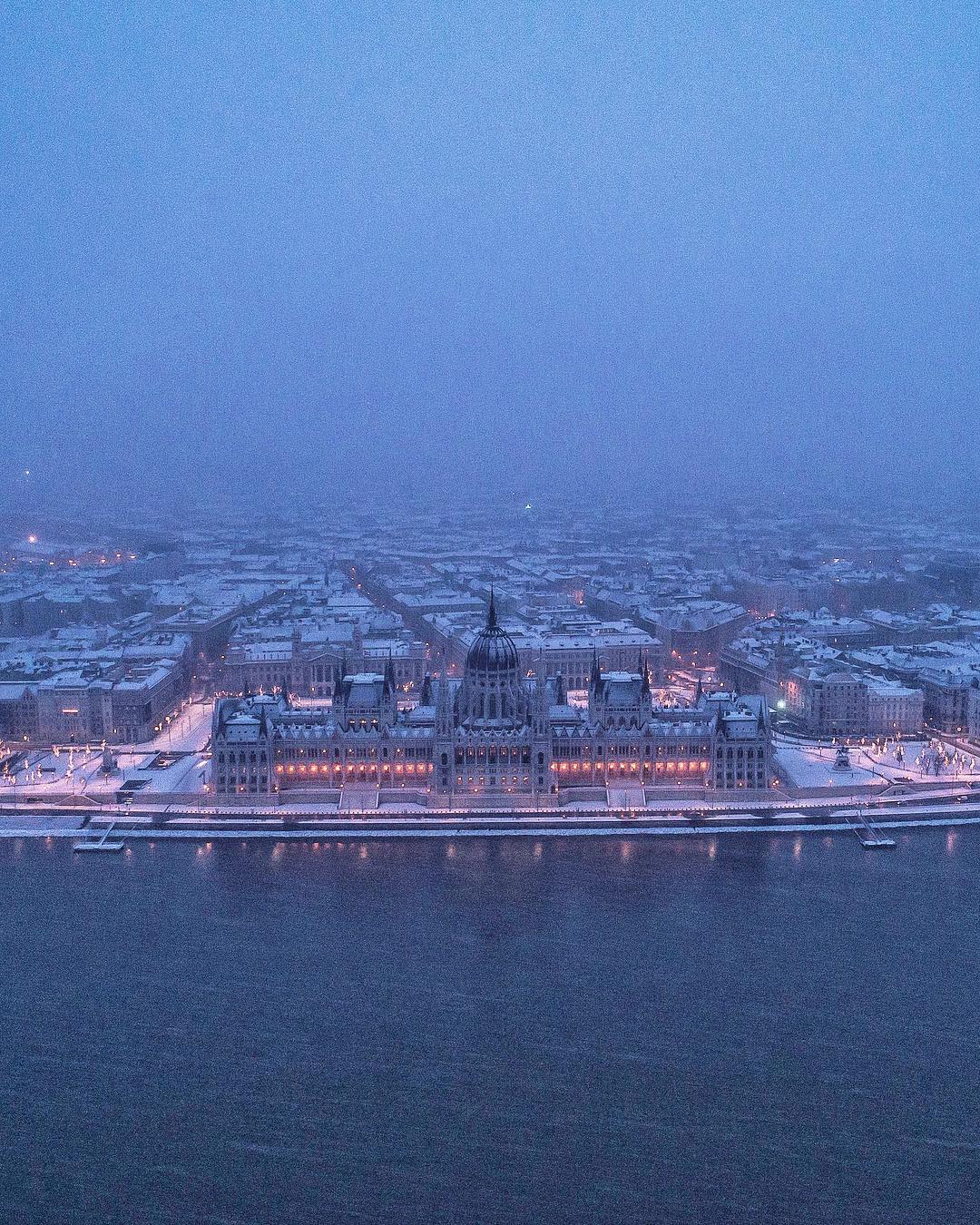 Winter Budapest Snow Parliament Danube