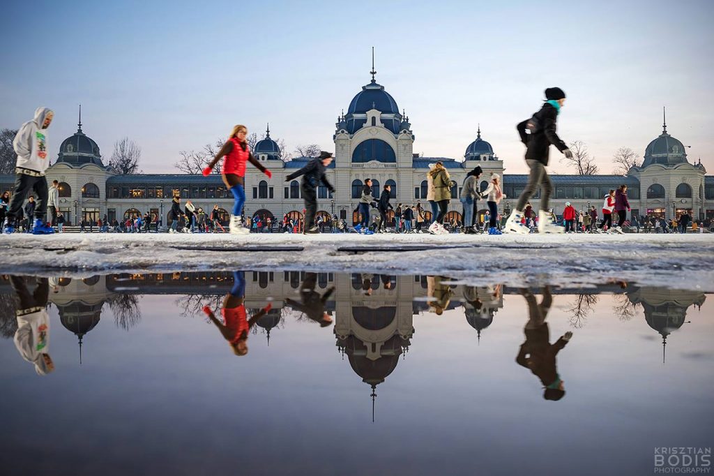 بودابست الثلوج الشتوية حلبة فاروسليجيت للتزلج على الجليد