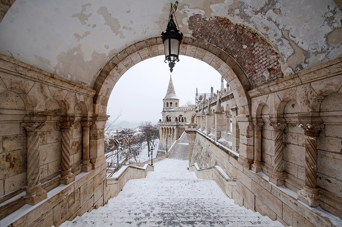 Будапешт Зимний Снег Halászbástya
