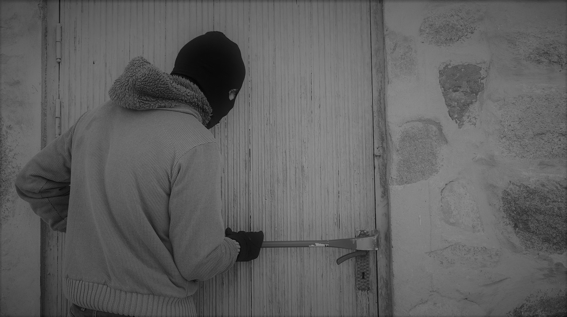 Zloděj, zločin, zloděj, dveře, černá, maska