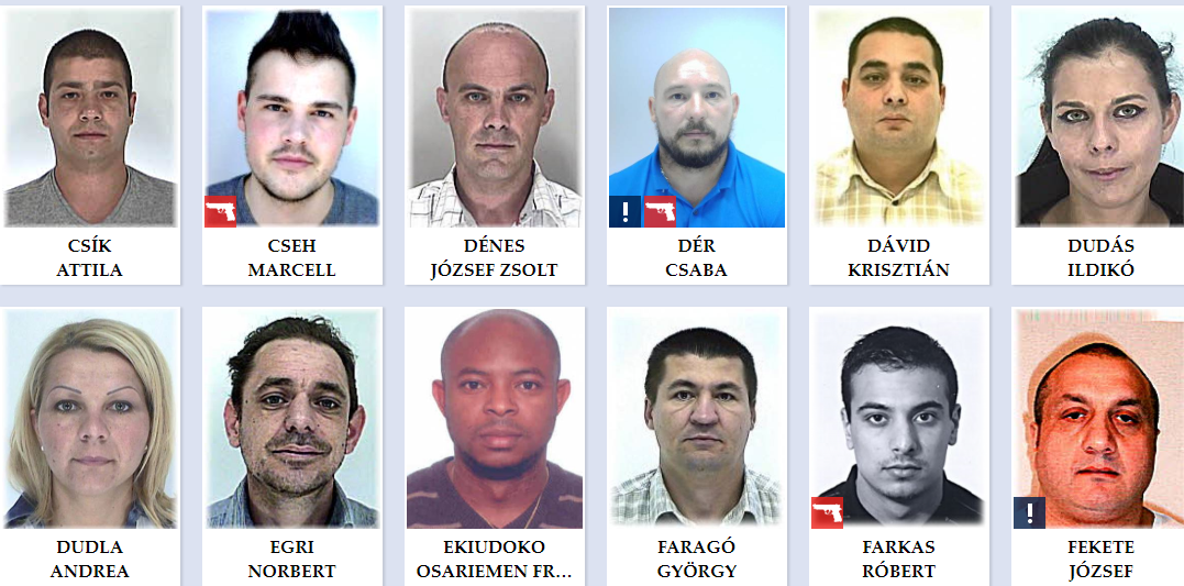 Maďarsko top 50 nejhledanějších maďarských zločinců Screenshot police.hu