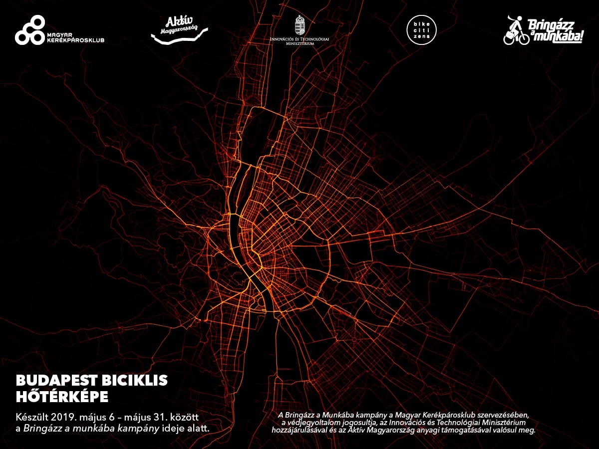 Cyklotrasy v Budapešti - tepelná mapa