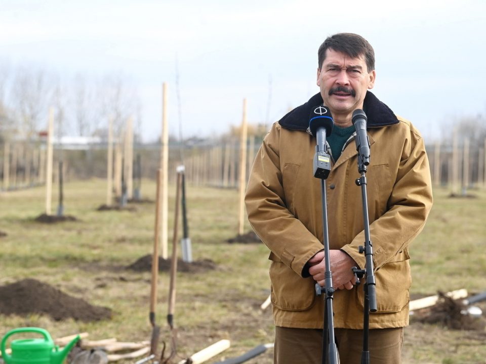 El presidente húngaro János Áder plantando árboles