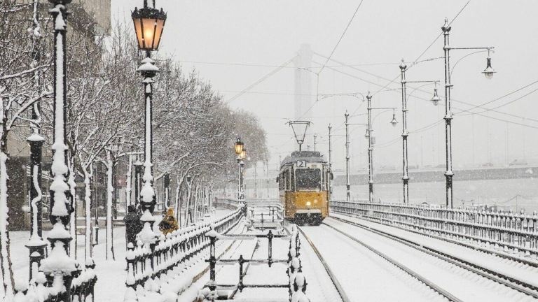 winter budapest tram