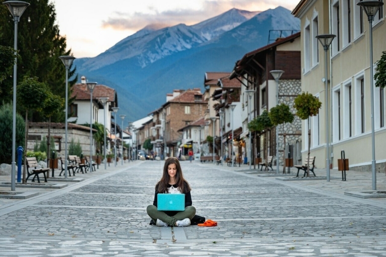 digital nomad woman working