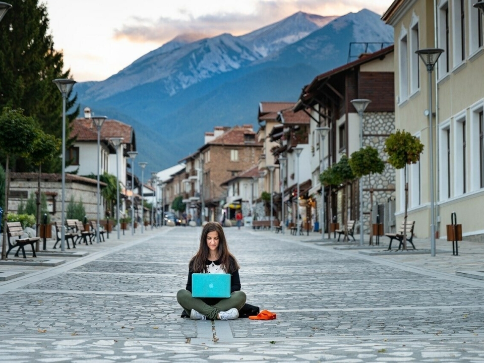 digital nomad woman working