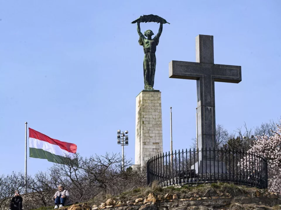 Gellért Hill flag Budapest spring