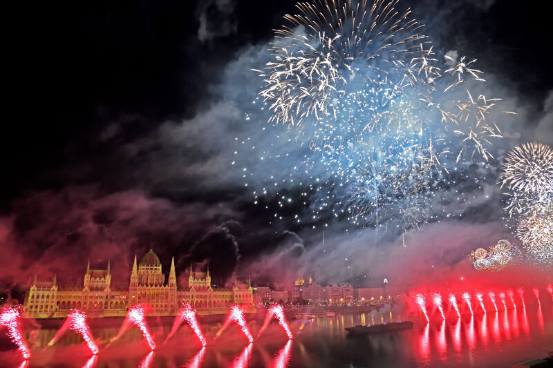 Fireworks air show Budapest national day