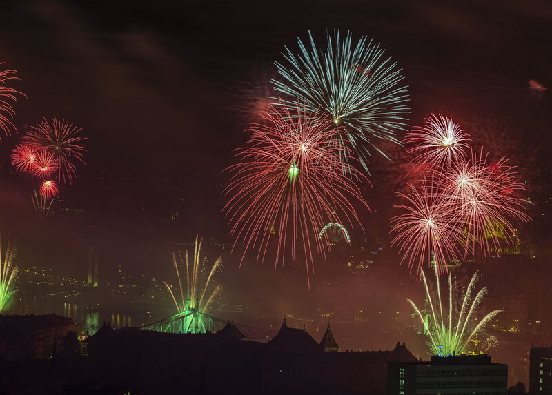 Fireworks air show Budapest national day