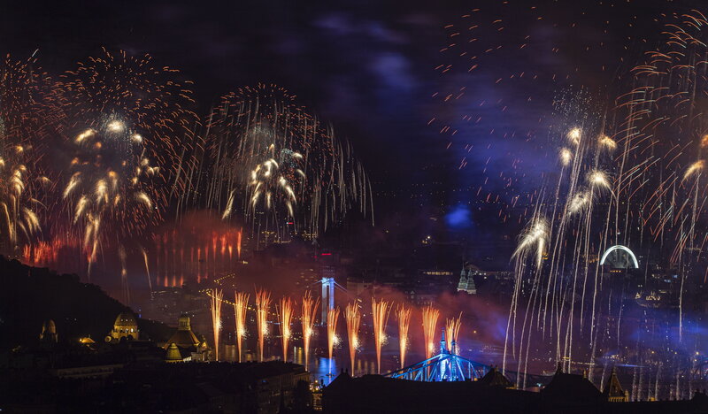 Fireworks air show Budapest national day