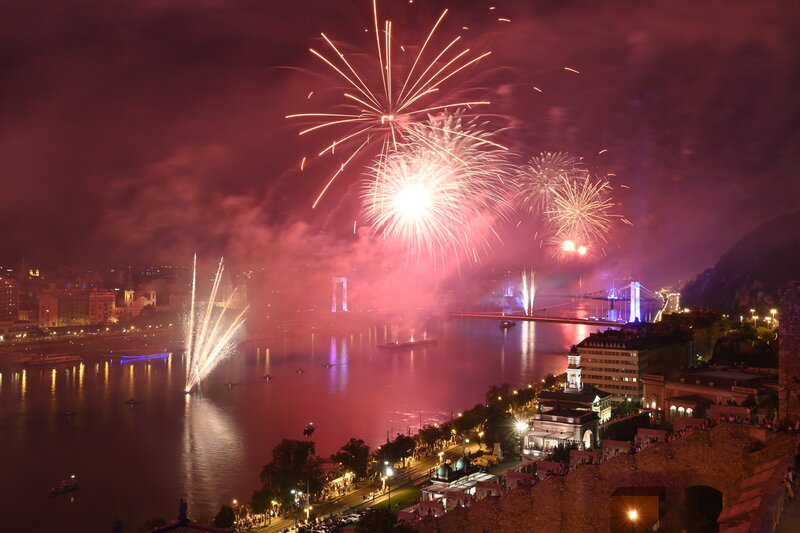 Fireworks air show Budapest national day