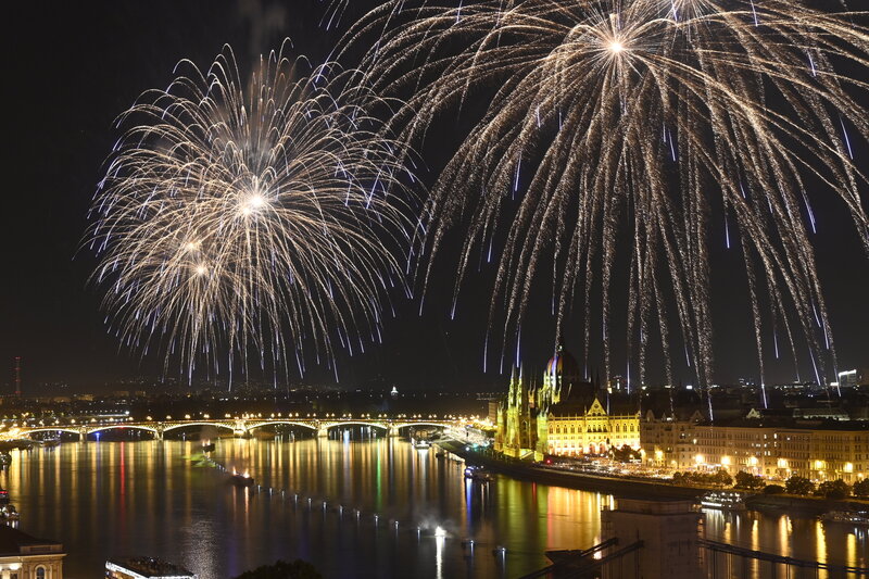 Fireworks air show Budapest national day