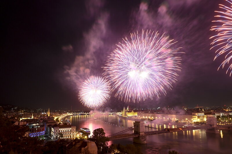 Fireworks air show Budapest national day