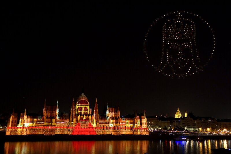 Fireworks air show Budapest national day