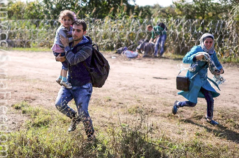 Rodina uprchlíků maďarské hranice