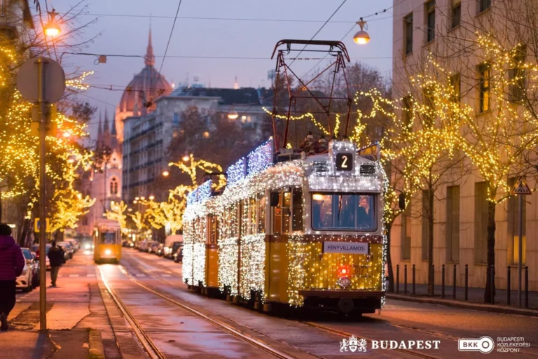 Decorated Advent tram Budapest