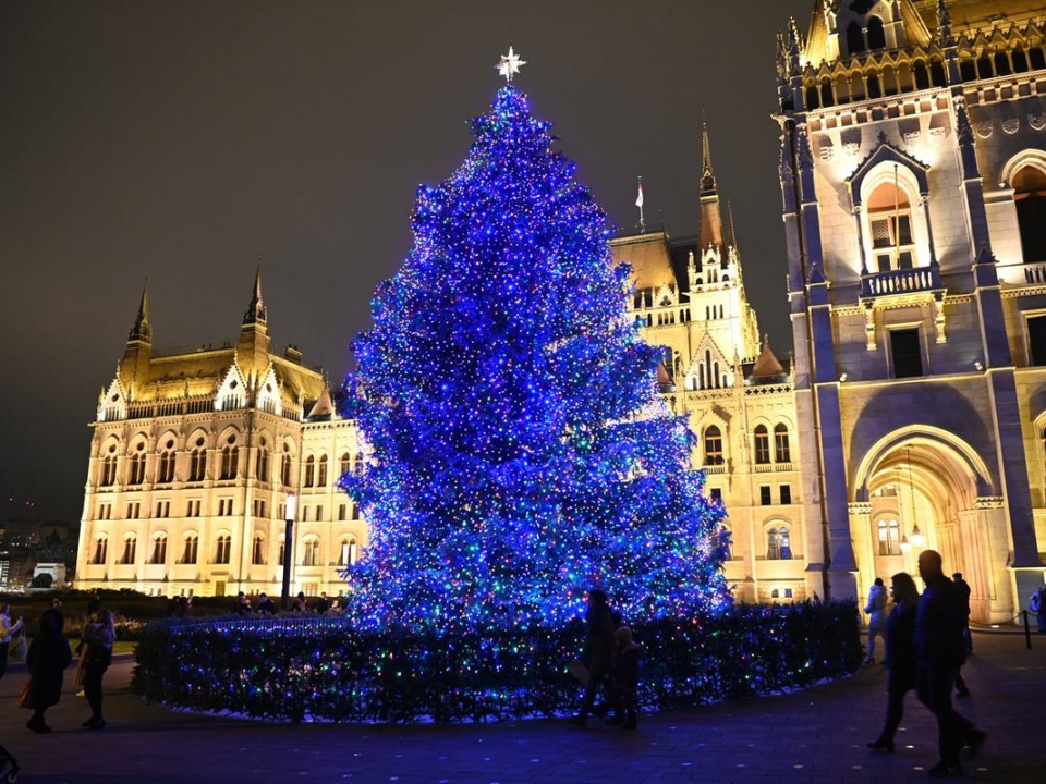 कोसुथ स्क्वायर क्रिसमस ट्री हंगरी बुडापेस्ट