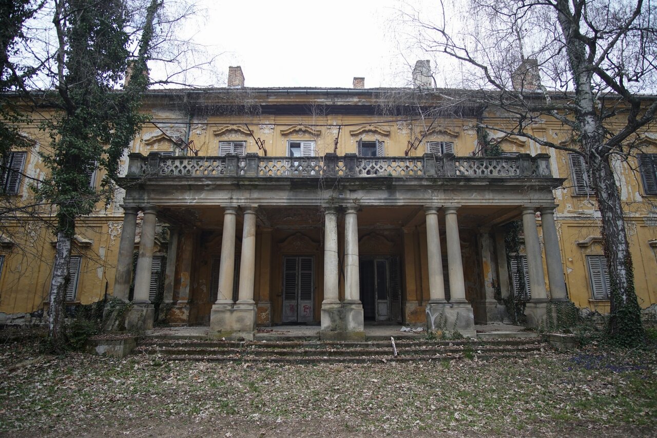 The exterior of the abandoned Zichy Castle in Lengyeltóti, near Lake Balaton, Hungary