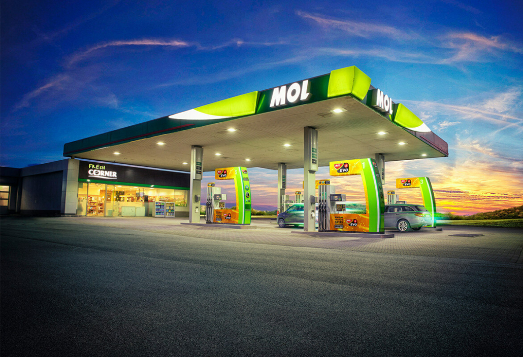 mol petrol station at night