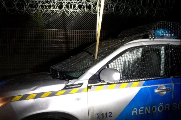 Police car impaled by illegal migrants at the Southern border