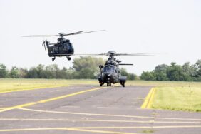 First two Airbus H225M helicopters have arrived for the Hungarian. Defence Forces.