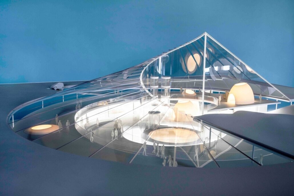 model arhitectural spirală spațială muzeu de artă din sticlă