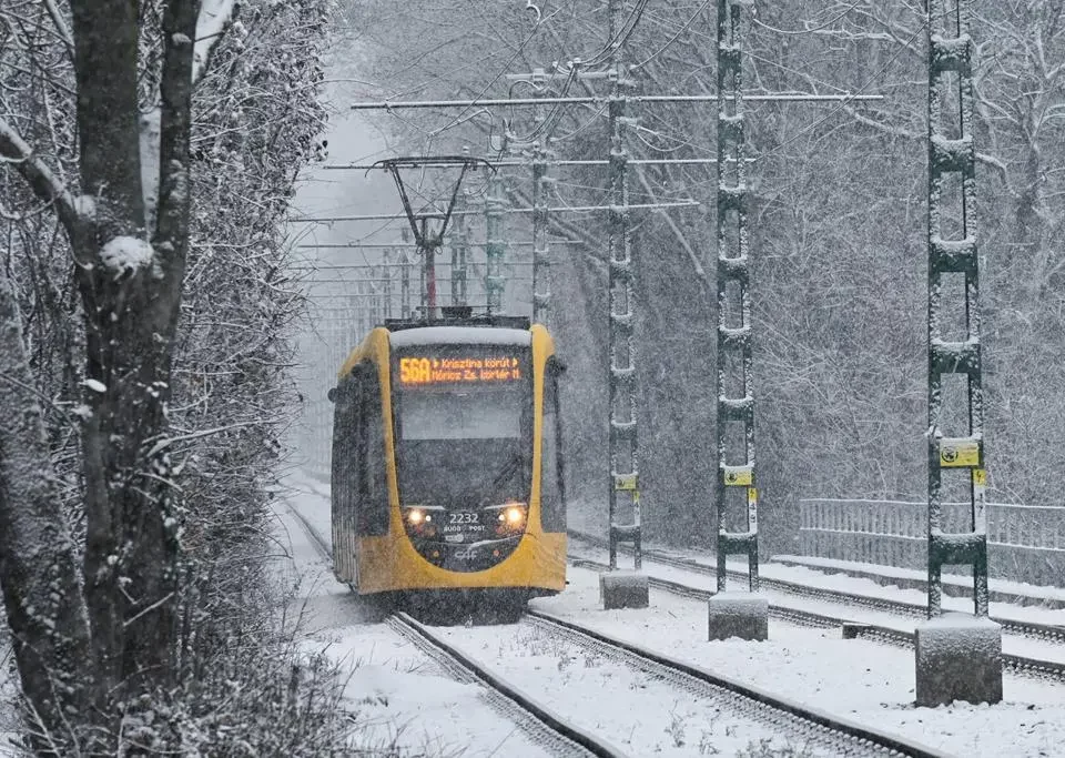 Winter in Budapest and tram