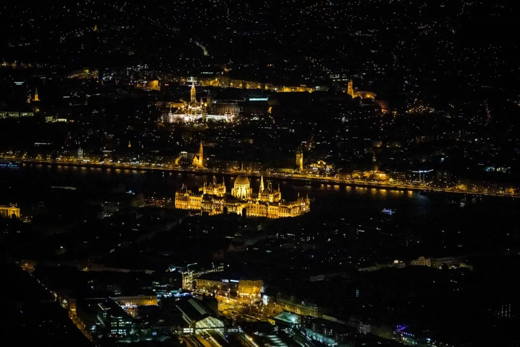 Budapest at night from a bird's eye view