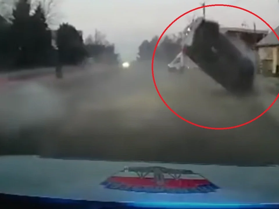Car flipped in the air during deadly police chase in Hungary