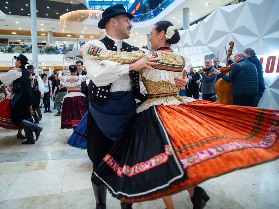 The Hungarian National Dance Ensemble flash mob at Allee Shopping Centre in Budapest on 8 February 2024.