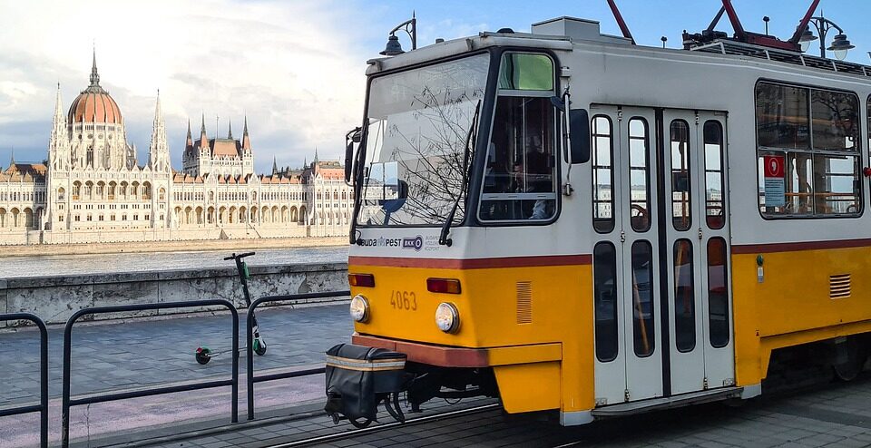 travel in Budapest yellow tram Parliament