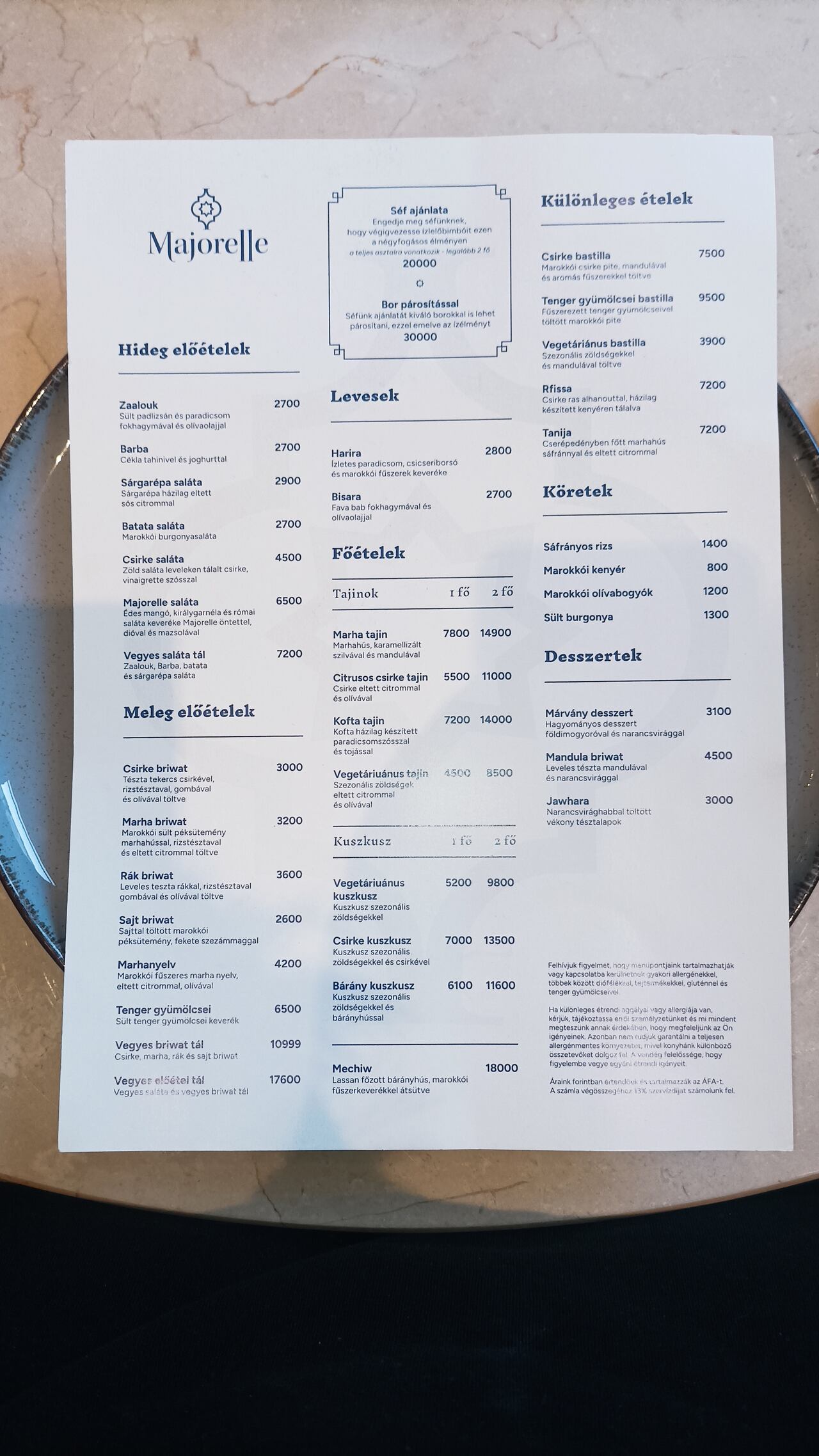 majorelle moroccan restaurant budapest menu