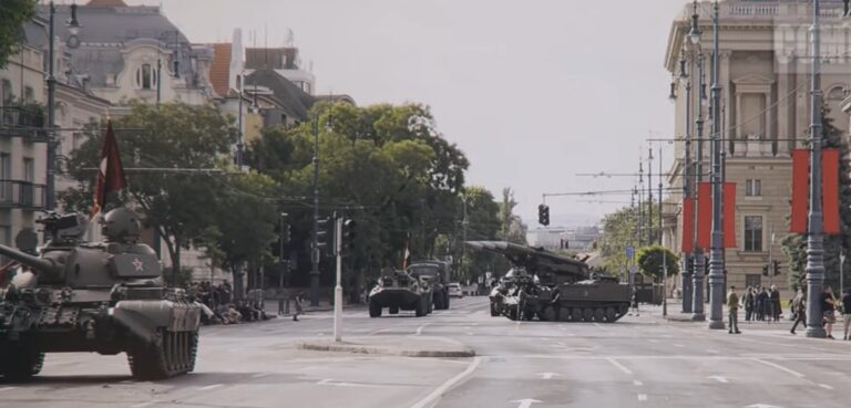 red-star Soviet tanks in Budapest Mayday