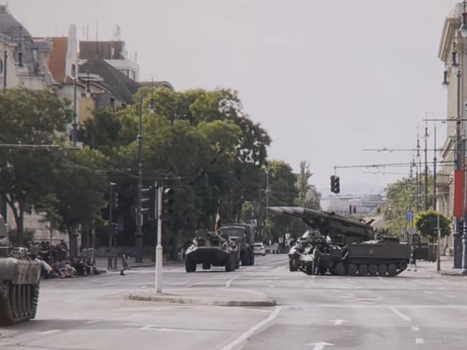 red-star Soviet tanks in Budapest Mayday