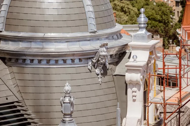 Grotesque decorations placed on Buda Castle's iconic building