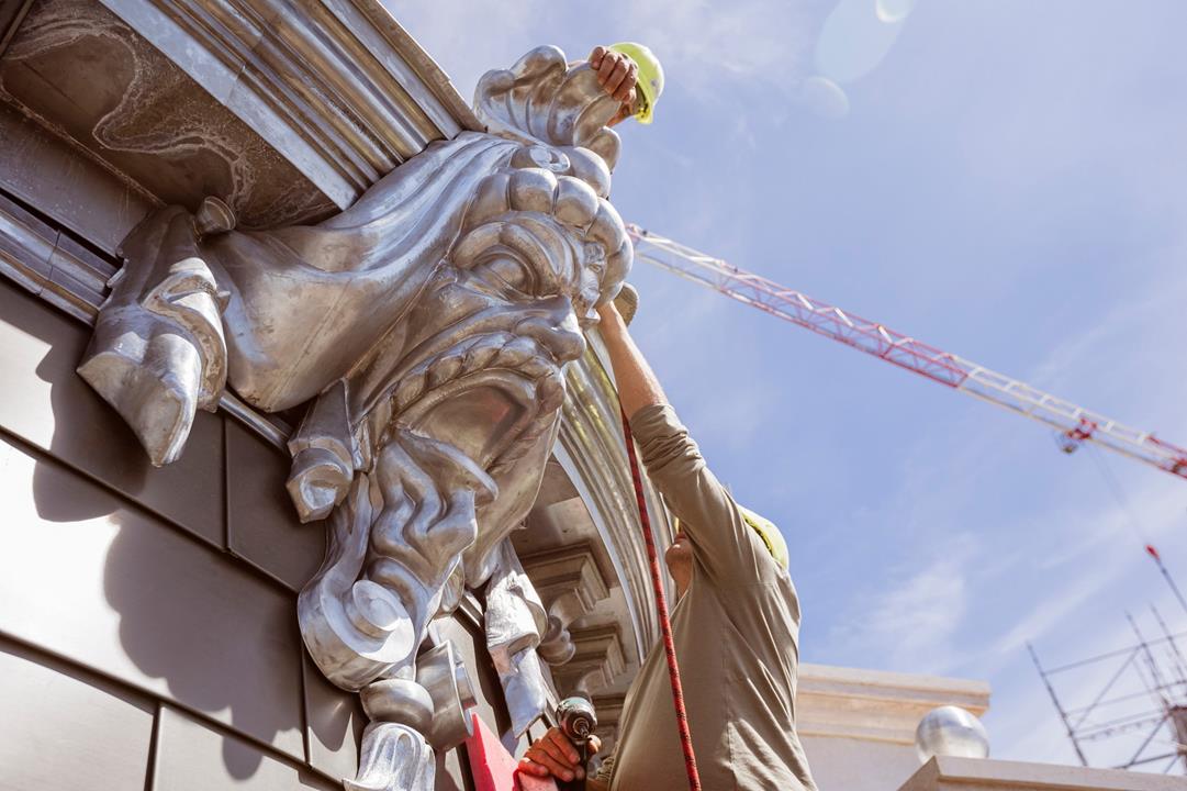 Grotesque decorations placed on Buda Castle's iconic building
