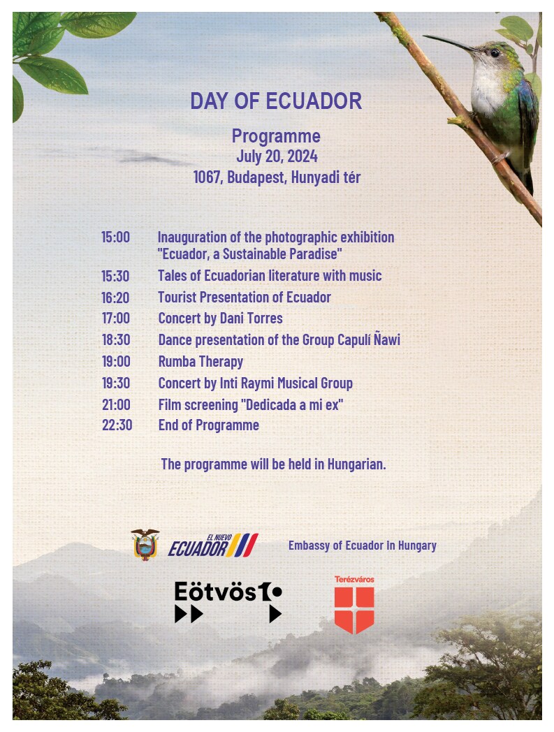 Programme of the Ecuadorian Day at the Festival of Nations in Budapest