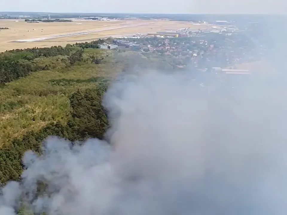 Wood near Budapest Airport in fire