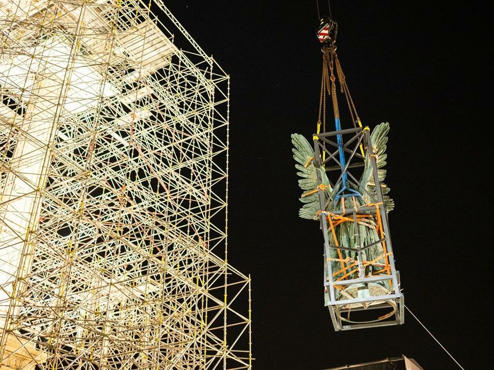 Budapest's guardian angel removed from its Heroes' Square column