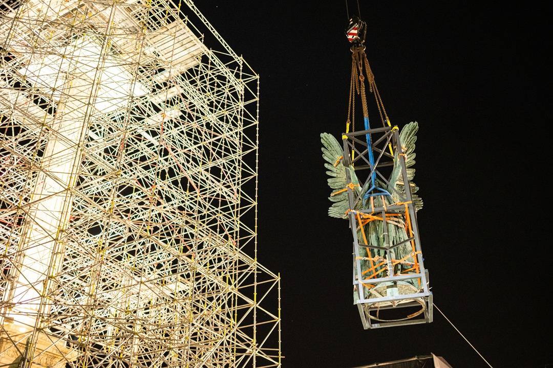 Budapest's guardian angel removed from its Heroes' Square column