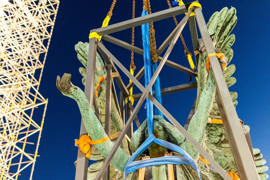 Budapest's guardian angel removed from its Heroes' Square column