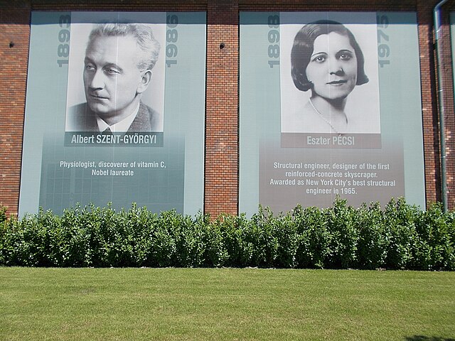 Albert Szent-Györgyi and Eszter Pécsi on the wall of U4 building in the Graphisoft Park