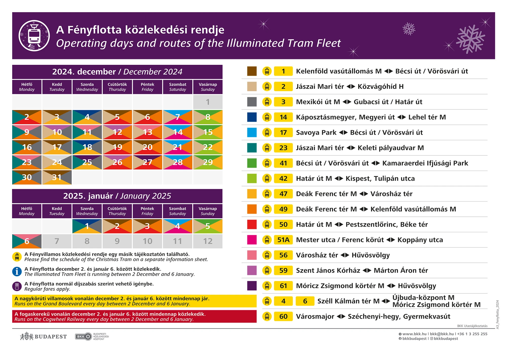 Operating days and routies of the illuminated tram fleet